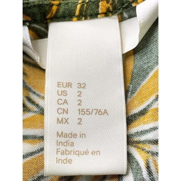 Women’s H&M Island Tropical Sun Dress Size 2 Green 5365 Volcano Palm Tree Midi - Picture 7 of 9